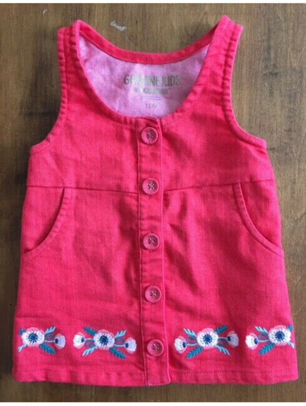 Little Girls OSHKOSH GENUINE KIDS Embroidered Dress Jumper Red Pink 12 Months
